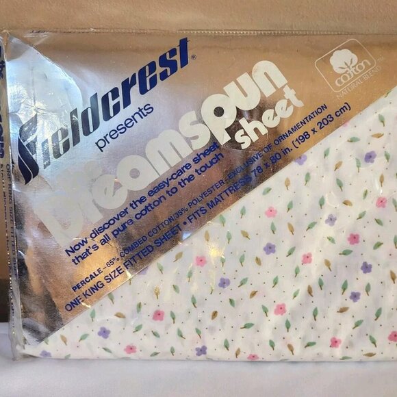 Vintage Fieldcrest Fine Combed Percale Floral King Size Fitted Sheet Flowers - Picture 5 of 8